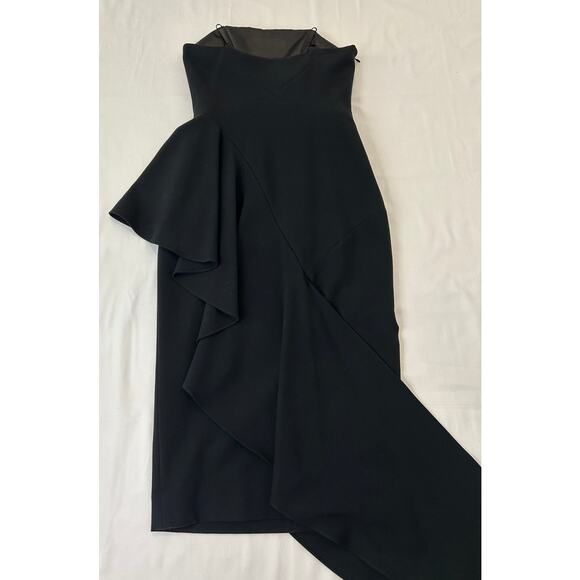 Milly women's Black Strapless Corset Midi Dress with Asymmetrical Draped Ruffle - Picture 5 of 5